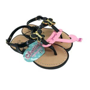 Chatties Toddler Girls Sandals Rubber Butterfly Ankle Strap Thong Black 9/10